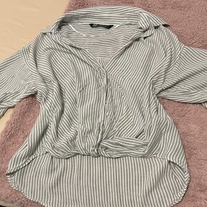 Zara Green Striped Button Down Shirt
